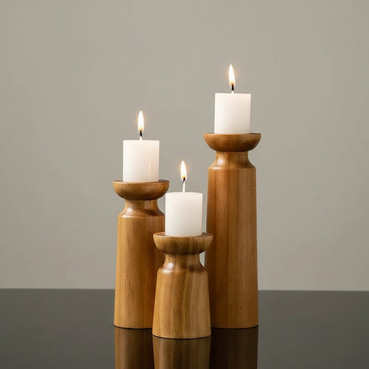Wooden Candle Holder Set