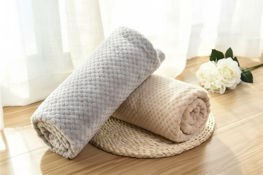 Cloud and Latte flannel blankets together