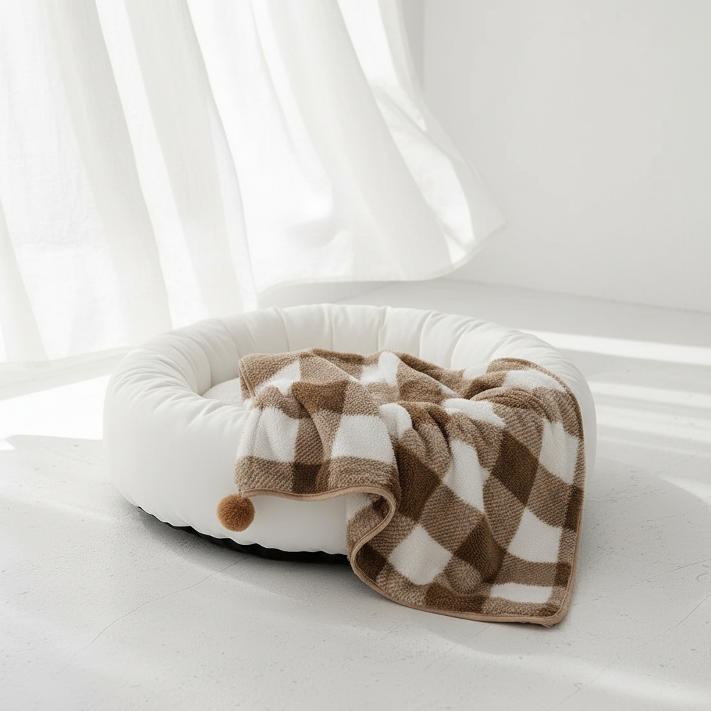 Vit Pomeranian med fixad tass